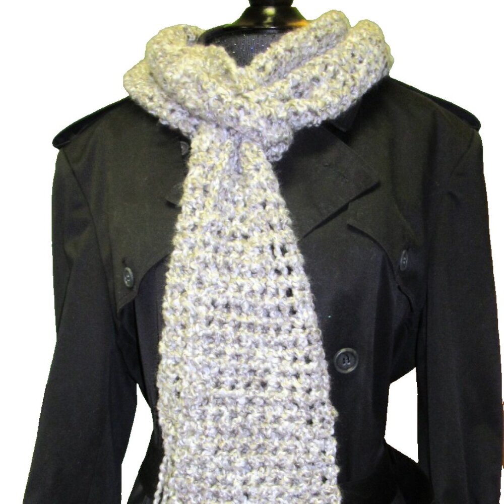 Gray Scarf 96 x 4.5 Inch Extra Long Chunky Handmade Crochet Hand Knit NWT